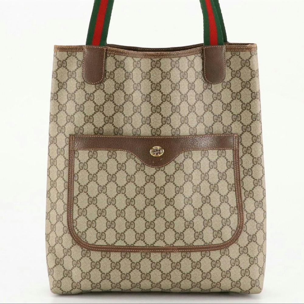 Gucci Cream and Brown Monogram Tote - Picture 2 of 10
